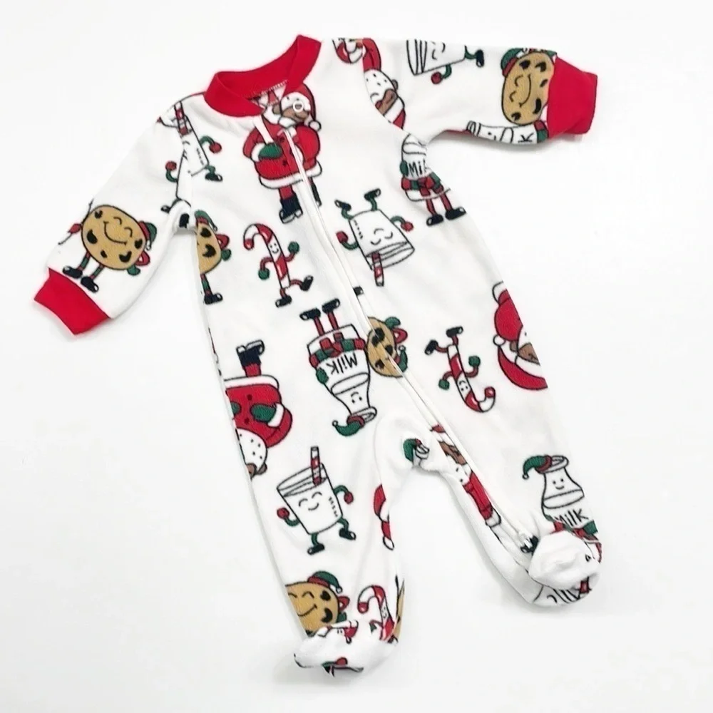 Carter's Christmas cookies/milk print fleece baby footie